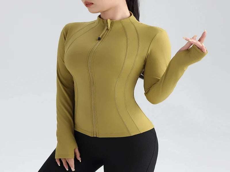 Women's yoga top with zip & thumb holes | Long sleeve fitness running jacket - Amaron Shop Star