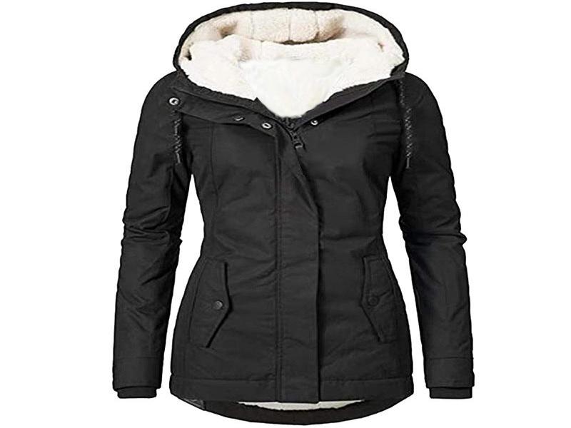 Einfarbiger Fleece Mantel – Gepolsterter Reißverschluss - Mantel mit langen Ärmeln für Damen - Amaron Shop Star