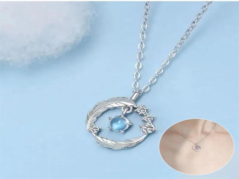 Anhänger Halskette – Mondstein & Runde Perlen Choker Schmuck für Damen - Amaron Shop Star