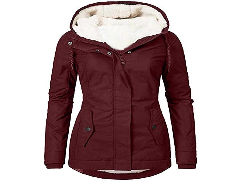 Einfarbiger Fleece Mantel – Gepolsterter Reißverschluss - Mantel mit langen Ärmeln für Damen - Amaron Shop Star
